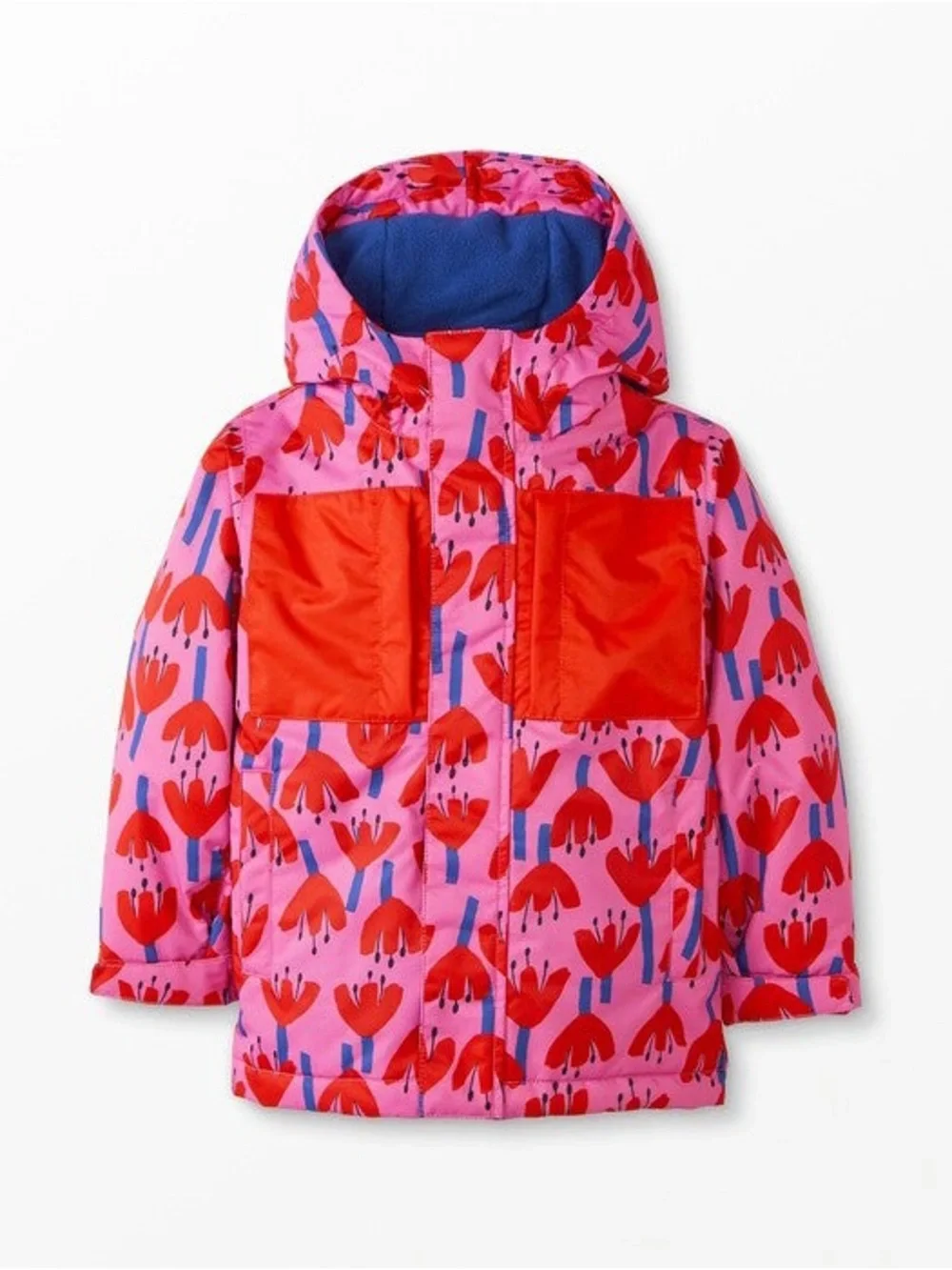 Hanna andersson print snow ski jacket coat size 5 pink red tulip